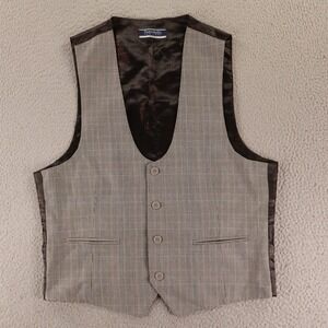 Portabella Vest 38R S Gray Prince of Wales Check Polyester Slim Fit Suit Vest